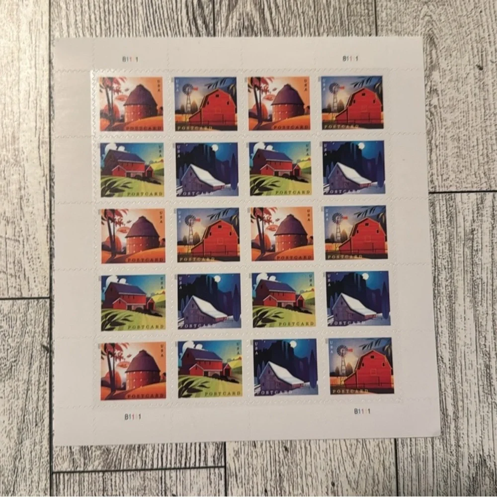 5 Sheets of 20 First-Class Postage Barn Postcard Stamps (100 stamps)